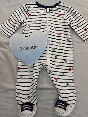 Little Me - NWOT - Blue and White sports design Footie One Piece sleeper